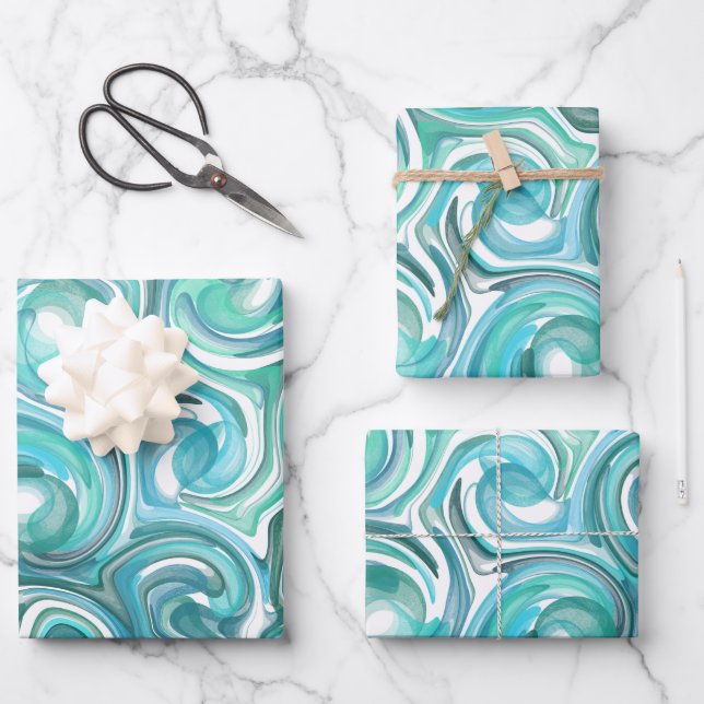 Aqua Swirl Wrapping Paper (Front)