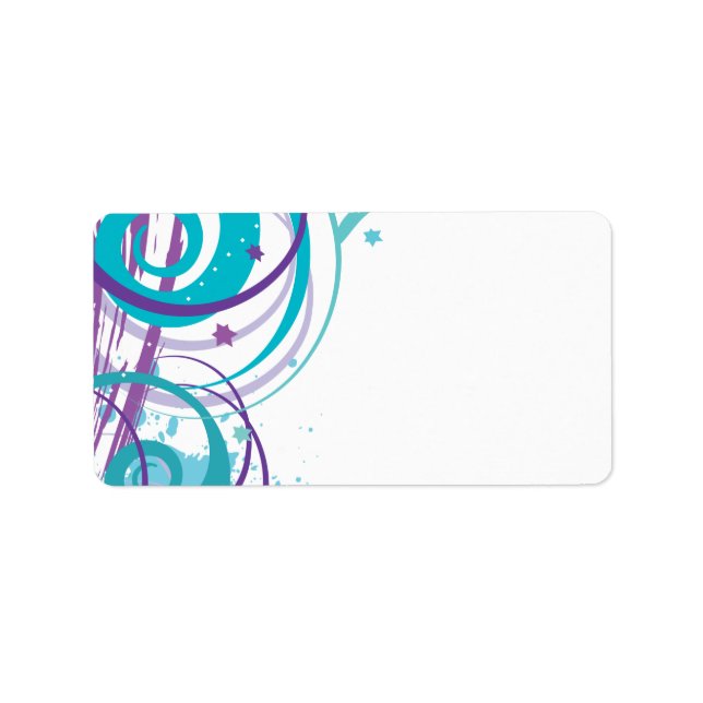 AQUA SWIRLS & STARS Bat Mitzvah Invitation Label (Front)