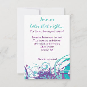 AQUA SWIRLS & STARS Bat Mitzvah Party Card