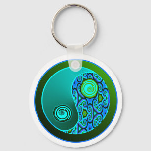 Aqua Swirls Yin Yang Key Ring
