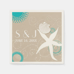 Aqua Tan White Beach Wedding Napkin
