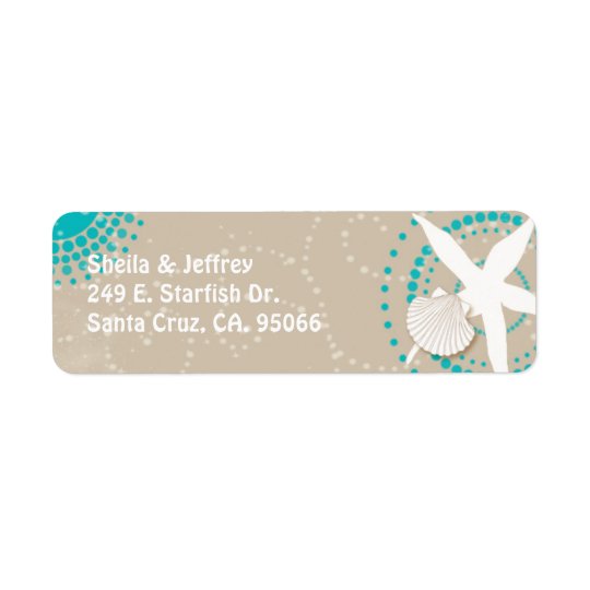 Aqua Tan White Beach Wedding Return Address Label