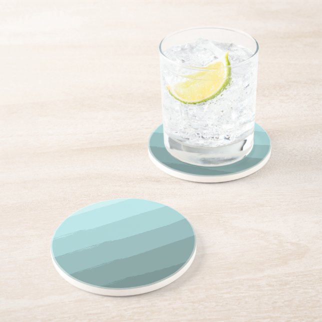 Aqua Teal Abstract Stripes Coaster (Side)