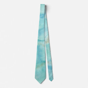 Aqua Teal Abstract Watercolor Coastal Wedding Tie