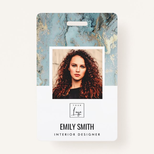 AQUA TEAL AGATE EMPLOYEE PHOTO BAR CODE NAME BADGE ID BADGE (Front)