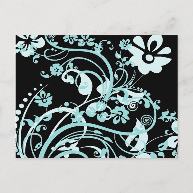 Aqua Teal and Black Floral Swirls Gifts for Girls Postcard (Front)