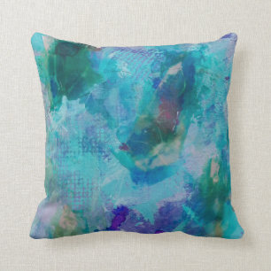 Aqua teal and purple abstract throw pillow