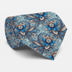 Aqua Teal Azure Blue Beige Paisley Art Pattern Tie