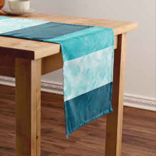 Aqua Teal Block Stripes Short Table Runner