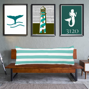 Aqua Teal Blue and White Striped Nautical Coastal Body Cushion