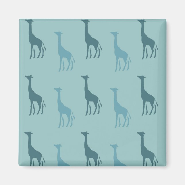 Aqua Teal Blue Animal Giraffes Magnet (Front)