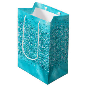Aqua Teal Blue Confetti Sparkle Medium Gift Bag
