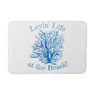 Aqua-teal blue coral motif-w custom bath mat