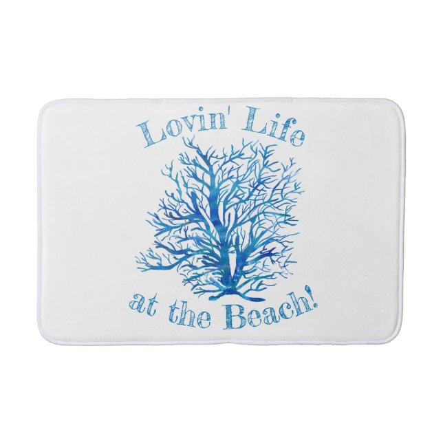 Aqua-teal blue coral motif-w custom bath mat (Front)