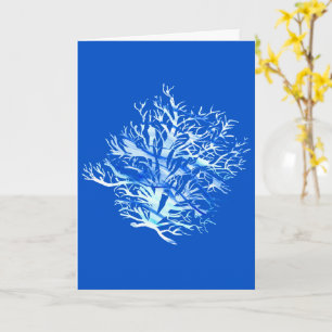 Aqua-teal blue coral silhouette watercolor card
