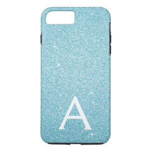 Aqua Teal Blue Glitter and Sparkle Monogram iPhone 8 Plus/7 Plus Case