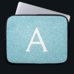 Aqua Teal Blue Glitter and Sparkle Monogram Laptop Sleeve<br><div class="desc">Aqua Teal Blue Faux Glitter and Sparkle Elegant Monogram Case. This case can be customised to include your initial and first name.</div>