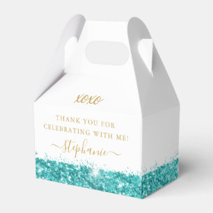 Aqua Teal Blue Glitter Confetti Chic Personalised Favour Box