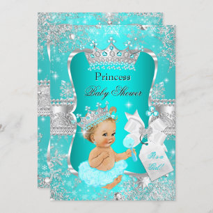 Aqua Teal Blue Princess Baby Shower Blonde Girl Invitation