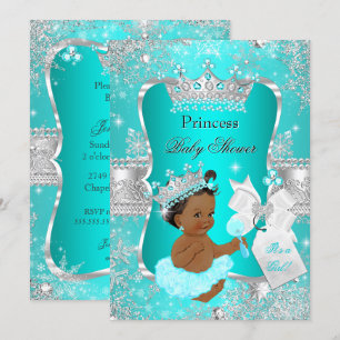 Aqua Teal Blue Princess Baby Shower Ethnic Invitation