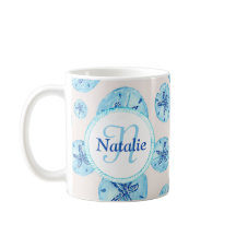 Aqua teal-blue sand dollar watercolor custom name 