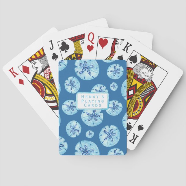 Aqua-teal blue sand dollar watercolor-custom  playing cards (Back)