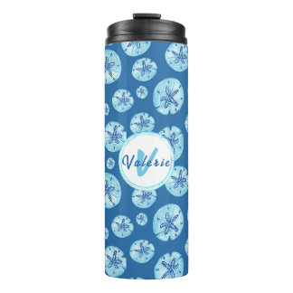 Aqua-teal blue sand dollar watercolor-custom thermal tumbler