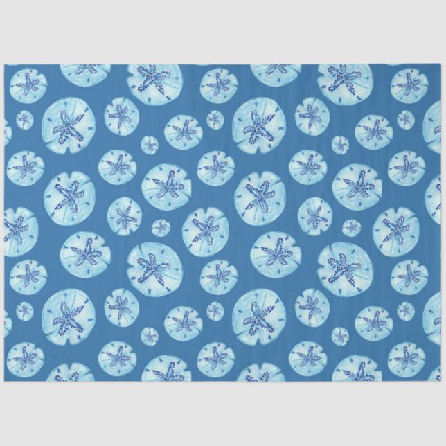 Aqua-teal blue sand dollar watercolor  tissue paper (Front)