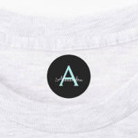 Aqua Teal Blue Script Girly Monogram Name