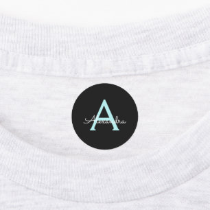 Aqua Teal Blue Script Girly Monogram Name