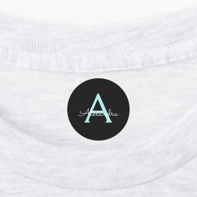 Aqua Teal Blue Script Girly Monogram Name (Affixed)