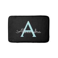 Aqua Teal Blue Script Girly Monogram Name