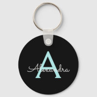 Aqua Teal Blue Script Girly Monogram Name