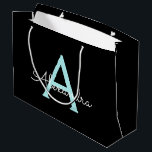 Aqua Teal Blue Script Girly Monogram Name Large Gift Bag<br><div class="desc">Black and Aqua Teal Blue Simple Script Monogram Name Gift Bag. This makes the perfect sweet 16 birthday,  wedding,  bridal shower,  anniversary,  baby shower or bachelorette party gift bag for someone that loves glam luxury and chic styles.</div>