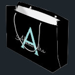 Aqua Teal Blue Script Girly Monogram Name Large Gift Bag<br><div class="desc">Black and Aqua Teal Blue Simple Script Monogram Name Gift Bag. This makes the perfect sweet 16 birthday,  wedding,  bridal shower,  anniversary,  baby shower or bachelorette party gift bag for someone that loves glam luxury and chic styles.</div>