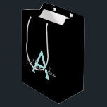 Aqua Teal Blue Script Girly Monogram Name Medium Gift Bag<br><div class="desc">Black and Aqua Blue Teal Simple Script Monogram Name Gift Bag. This makes the perfect sweet 16 birthday,  wedding,  bridal shower,  anniversary,  baby shower or bachelorette party gift bag for someone that loves glam luxury and chic styles.</div>