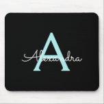 Aqua Teal Blue Script Girly Monogram Name Mouse Mat<br><div class="desc">Aqua Blue Teal and Black Monogram Add Your Own Name Mousepad (Mouse Pad). This makes the perfect sweet 16 birthday,  wedding,  bridal shower,  anniversary,  baby shower or bachelorette party gift for someone that loves glam luxury and chic styles.</div>
