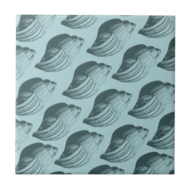 Aqua Teal Blue Sea Shells Tile (Front)