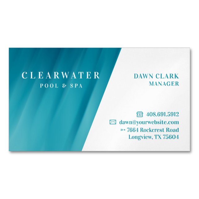 Aqua Teal Blue Water Ripple Pool & Spa Magnetic Business Card (Front)