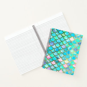 Aqua Teal Blue Watercolor Mermaid Scales Pattern Notebook