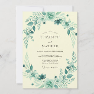 Aqua Teal Botanical Wedding Invitation