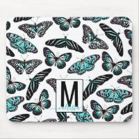 Aqua Teal Butterflies Watercolor Pattern Monogram