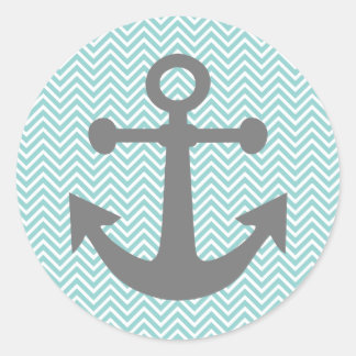 Aqua / Teal Chevron Anchor Classic Round Sticker