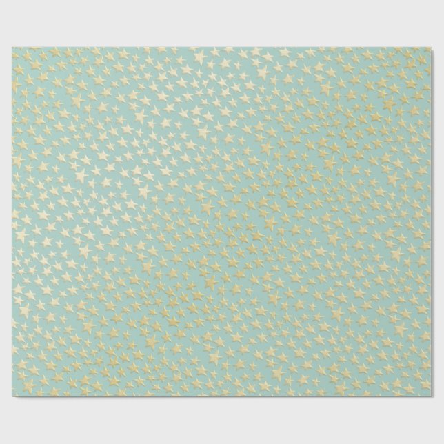 Aqua & Teal Christmas Wrapping Paper with Gold Acc (Flat)