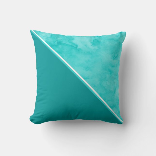 Aqua Teal Colour Block Cushion (Front)
