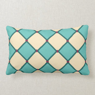 Aqua Teal Cream Art Deco Style Lumbar Pillow