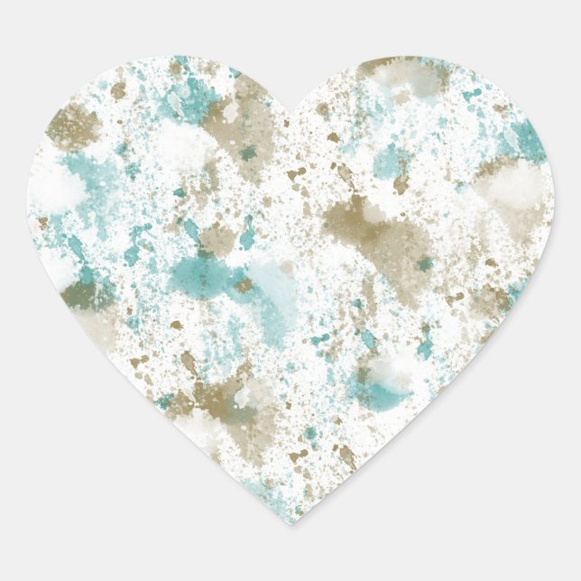 Aqua Teal Cream Watercolor Tie Dye Abstract Heart Sticker (Front)