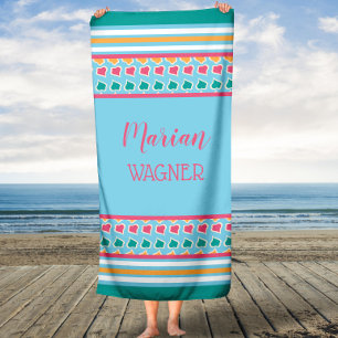 Aqua Teal Custom Name Bath Towel for Her