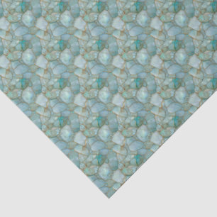 Aqua Teal Gold Mosaic Sea Glass Small Scale Tissue Paper