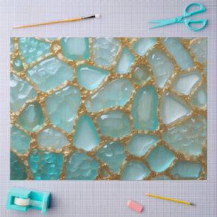 Aqua Teal Gold Mosaic Watercolor Sea Glass pattern Tissue Paper